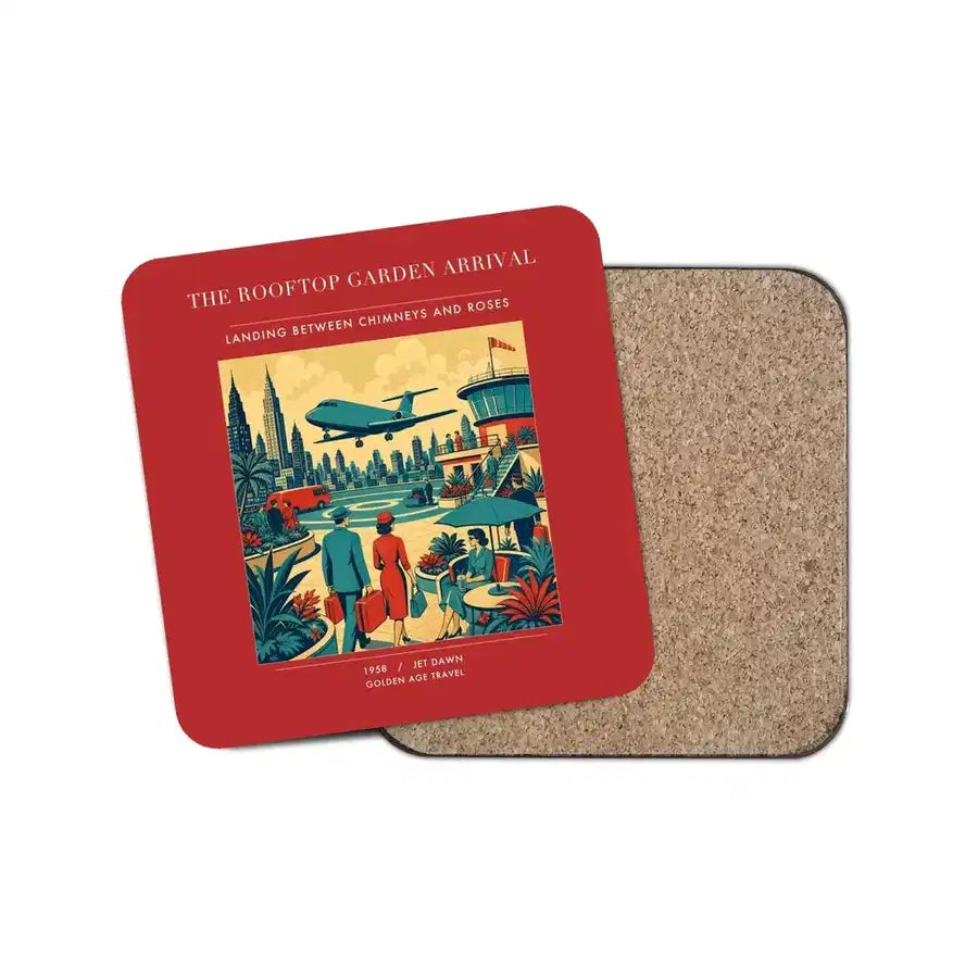 The Rooftop Garden Arrival - Designed Coasters design on red 1-piece