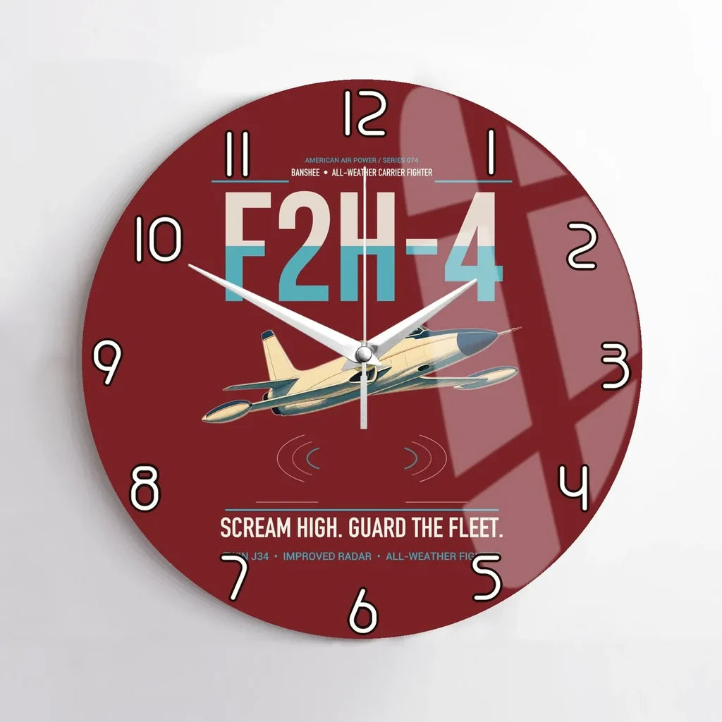 F2H-4 Banshee design on dark red no frame wall clock