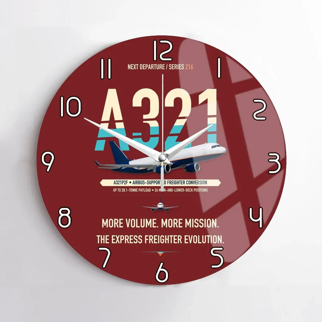 Airbus A321P2F design on dark red no frame wall clock