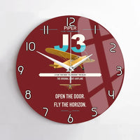 Thumbnail for Piper J-3 Cub design on dark red no frame wall clock