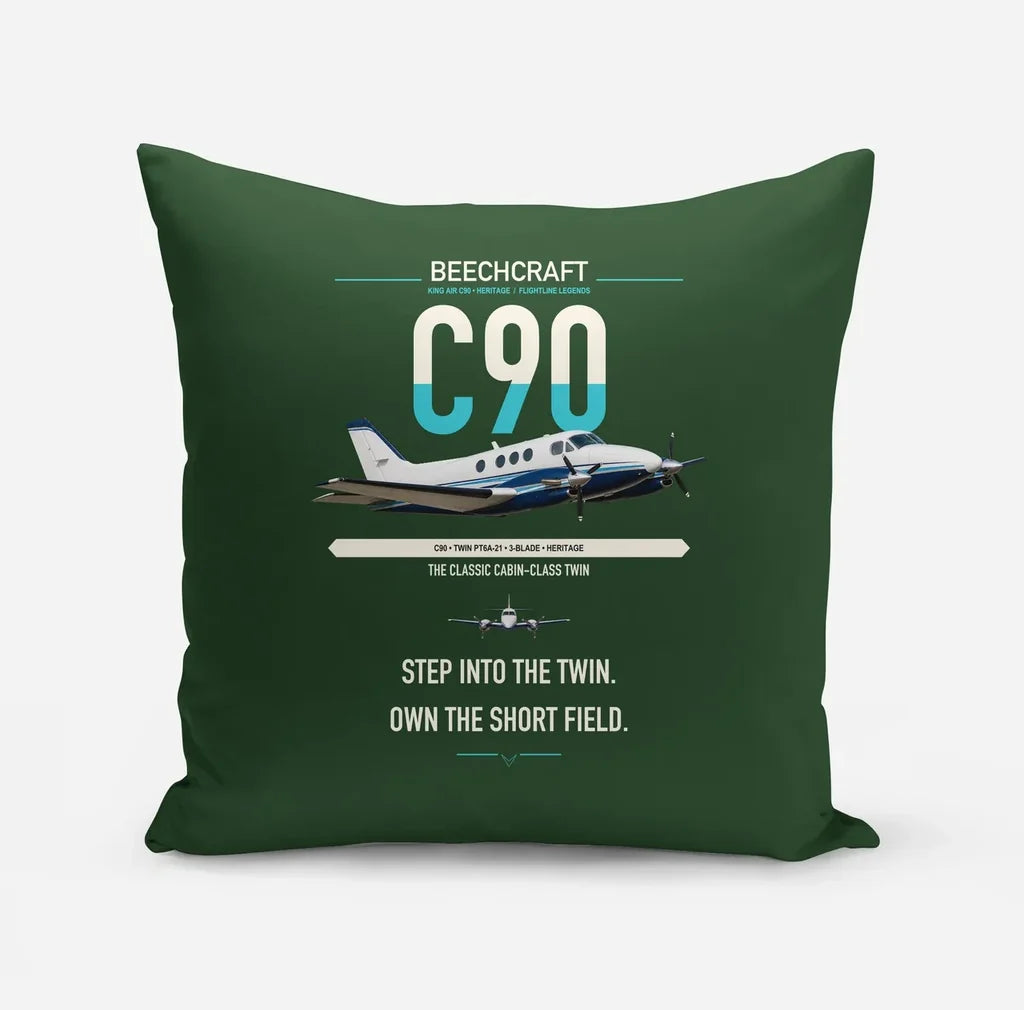 Beechcraft King Air C90 design on dark green pillow