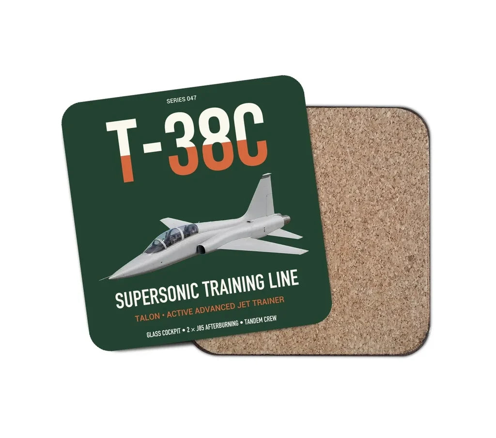 T-38C Talon design on dark green 1 piece coaster