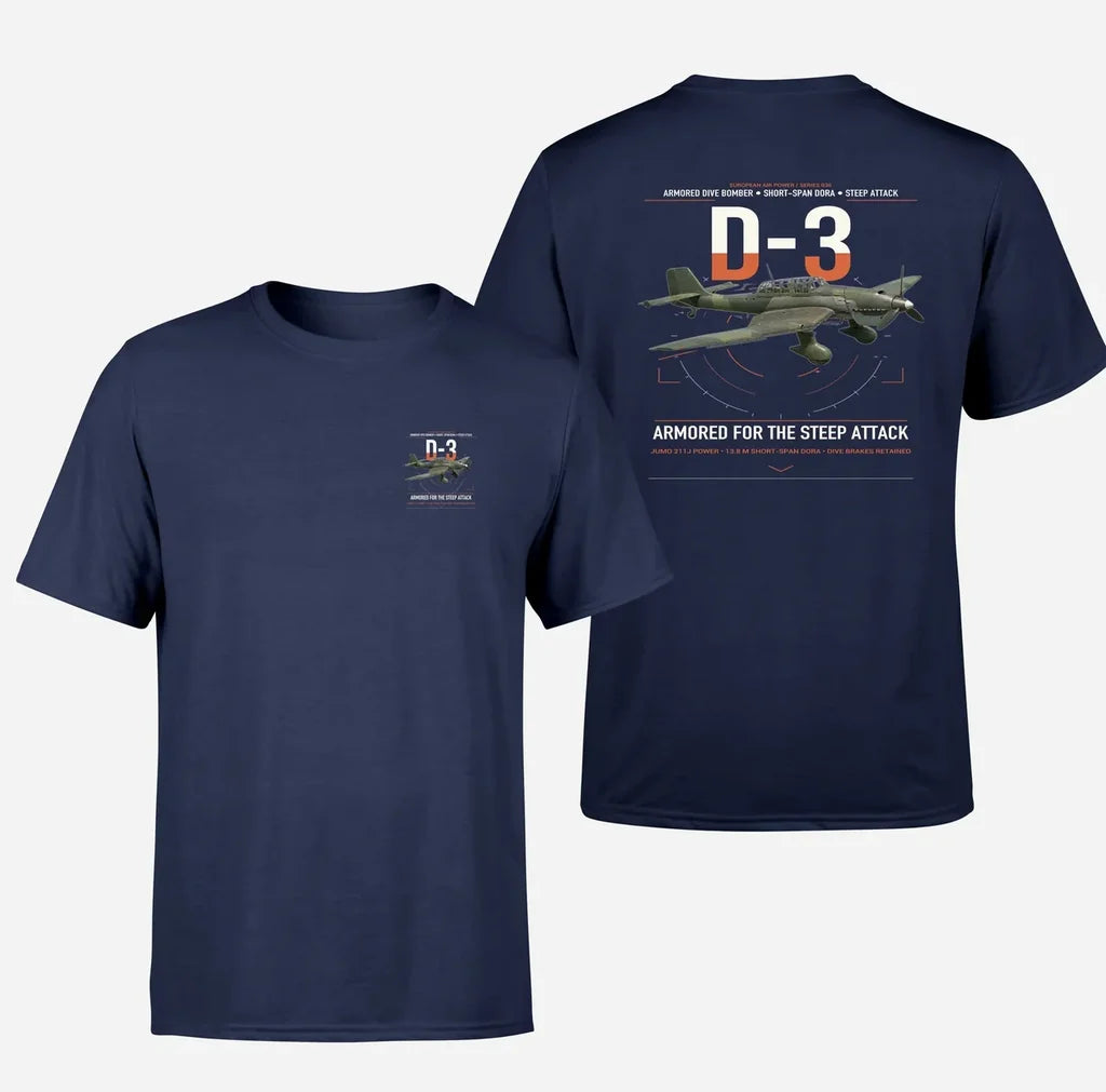 Junkers Ju 87D-3 design on navy blue t-shirt, double-side print