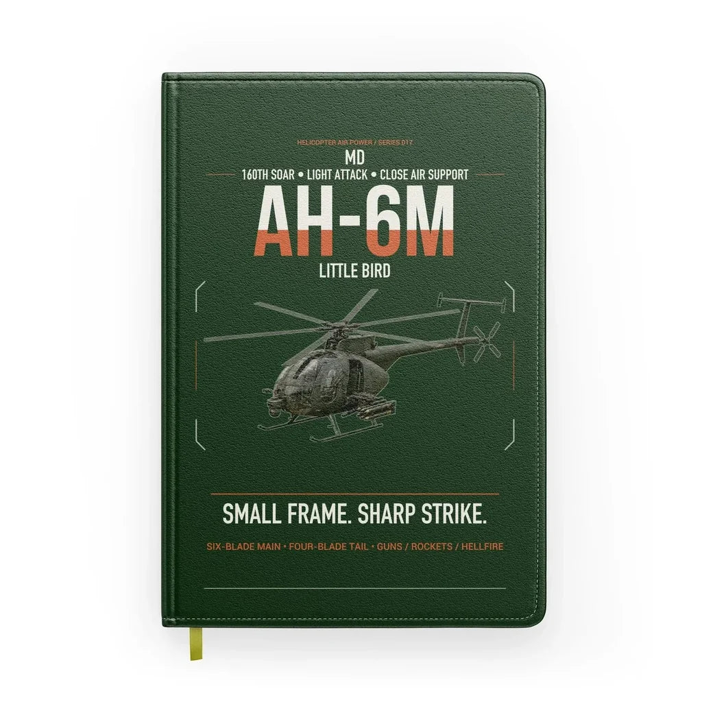 MD AH-6M Little Bird design on dark green notebook