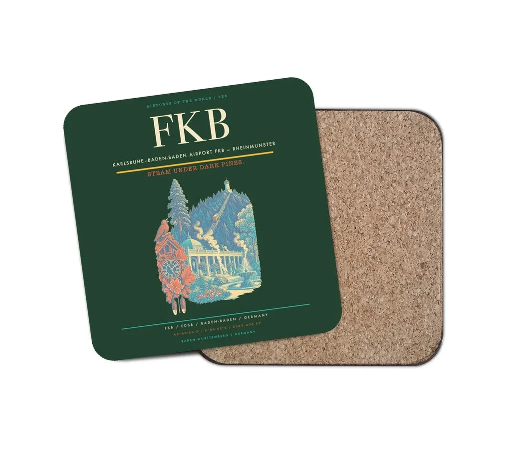 Karlsruhe–Baden-Baden Airport (FKB) design on dark green 1 piece coaster