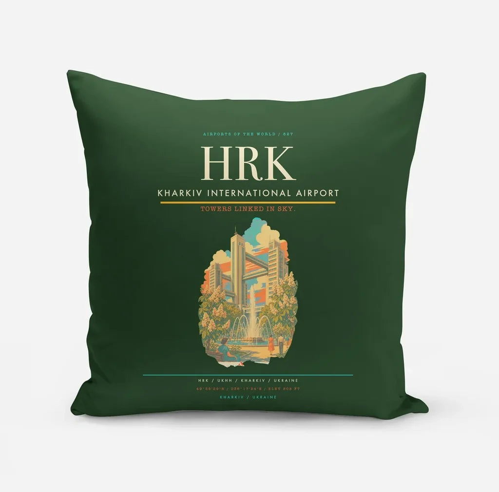 Kharkiv International Airport (HRK) design on dark green pillow