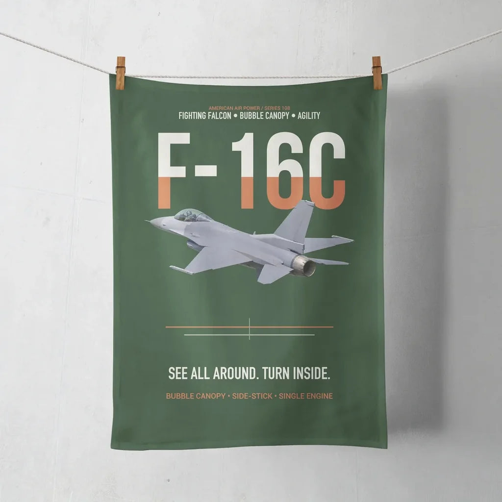 F-16C Fighting Falcon See All Around Turn Inside design on dark green towel