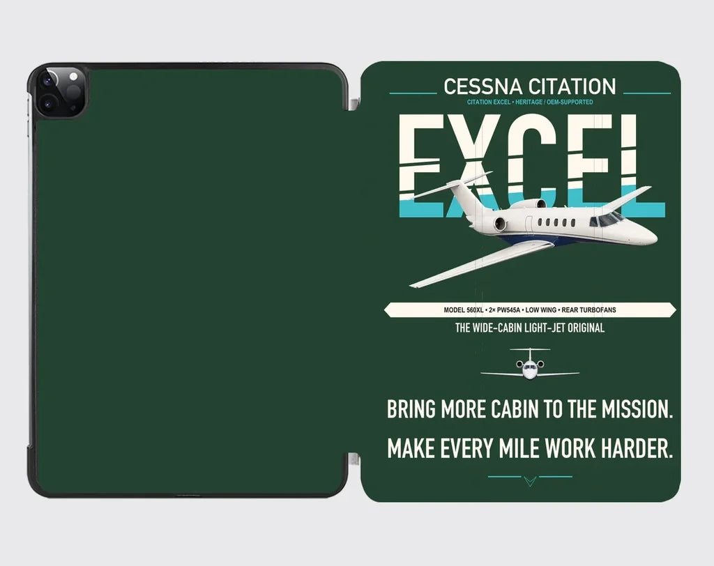 Cessna Citation Excel design on dark green ipad tablet case