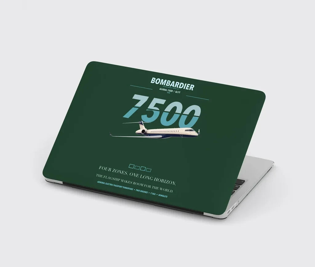 Bombardier Global 7500 design on dark green MacBook case