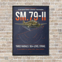 Thumbnail for Savoia-Marchetti SM.79-II Sparviero vertical canvas print - framed - navy blue background