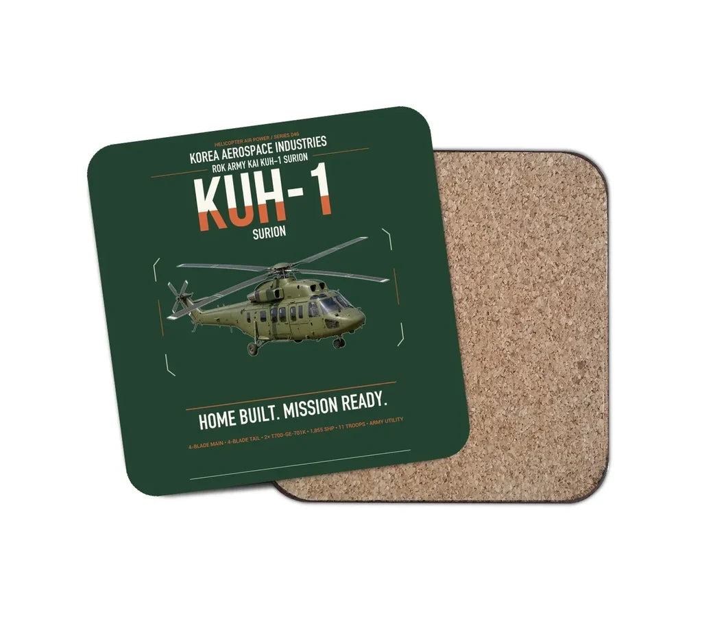 Korea Aerospace Industries KUH-1 Surion design on dark green 1 piece coaster