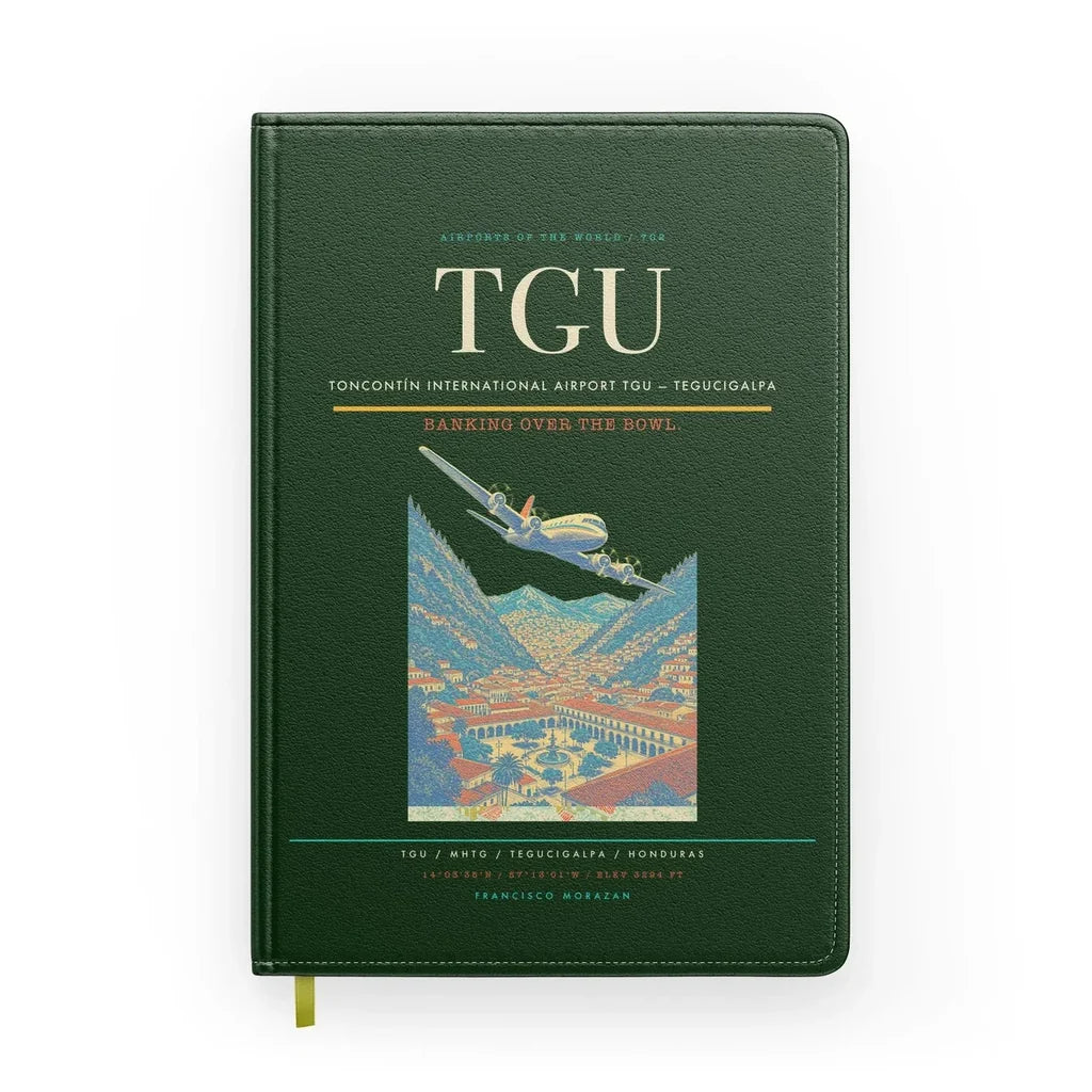 Toncontín International Airport (TGU) design on dark green notebook