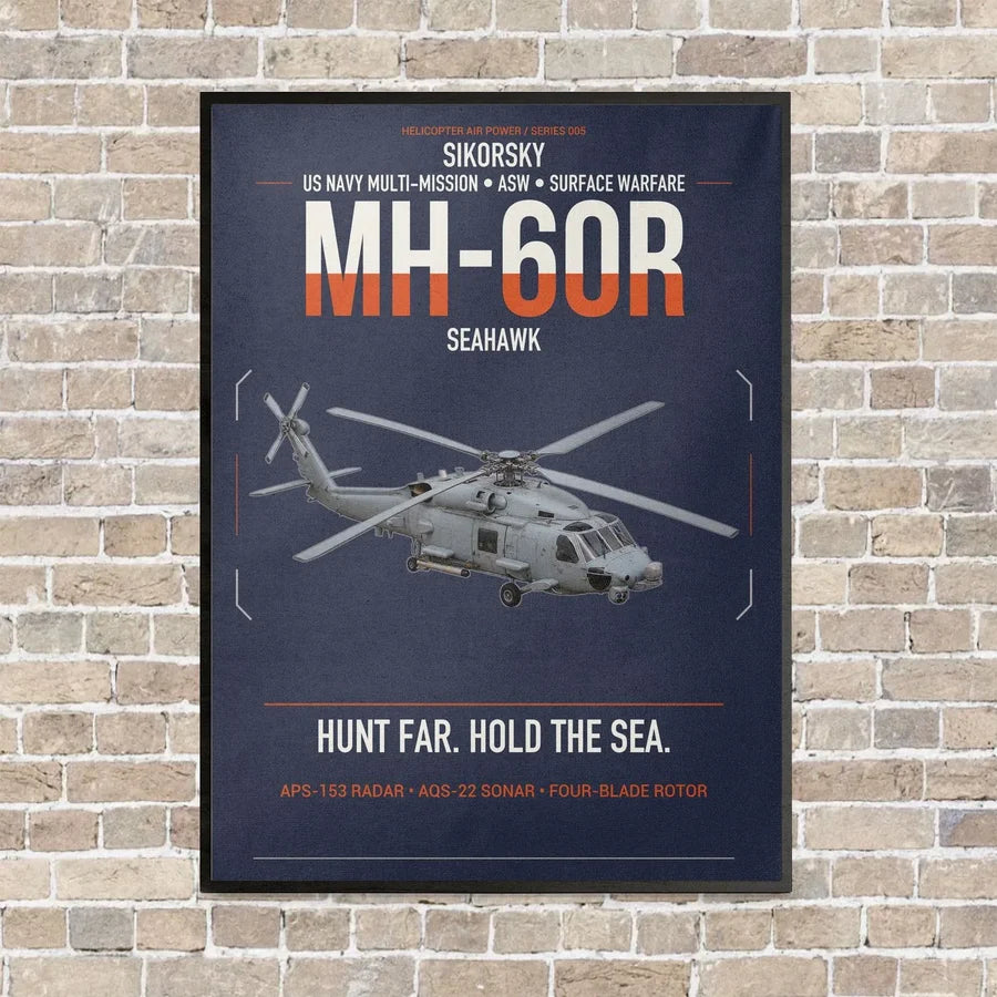 Sikorsky MH-60R Seahawk vertical canvas print - framed - navy blue background