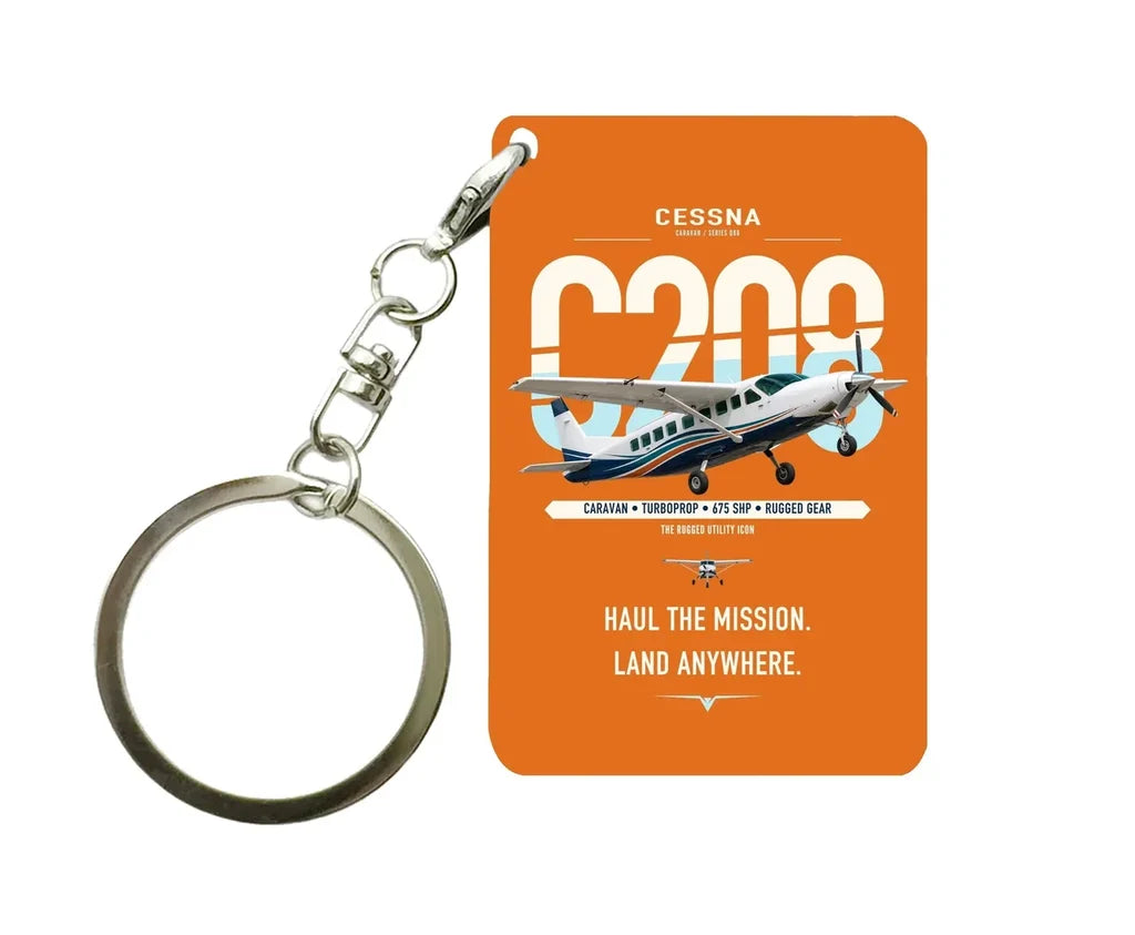 Cessna 208 Caravan design on orange designed key chain, double-side print
