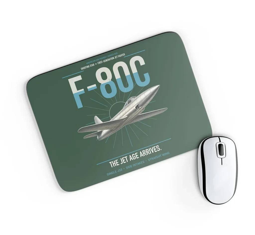 F-80C Shooting Star design on dark green rectangle mouse pad
