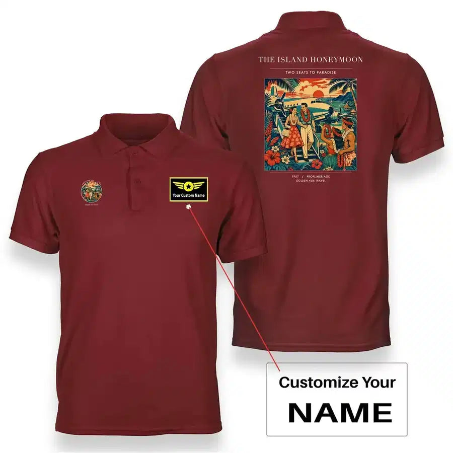 VINTAGE G4104 - The Island Honeymoon - Double-Side Polo T-Shirt design on red+name