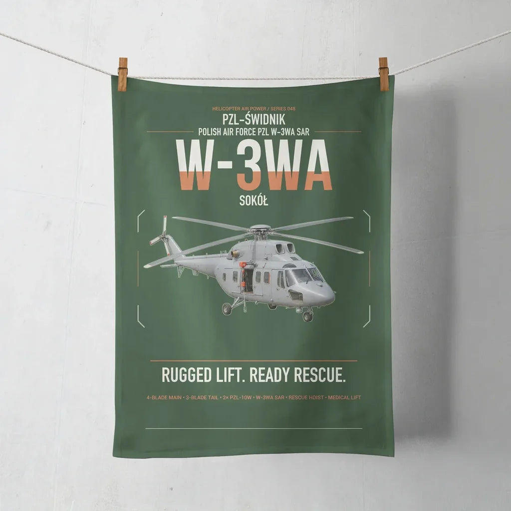 PZL-Świdnik W-3WA Sokół design on dark green towel