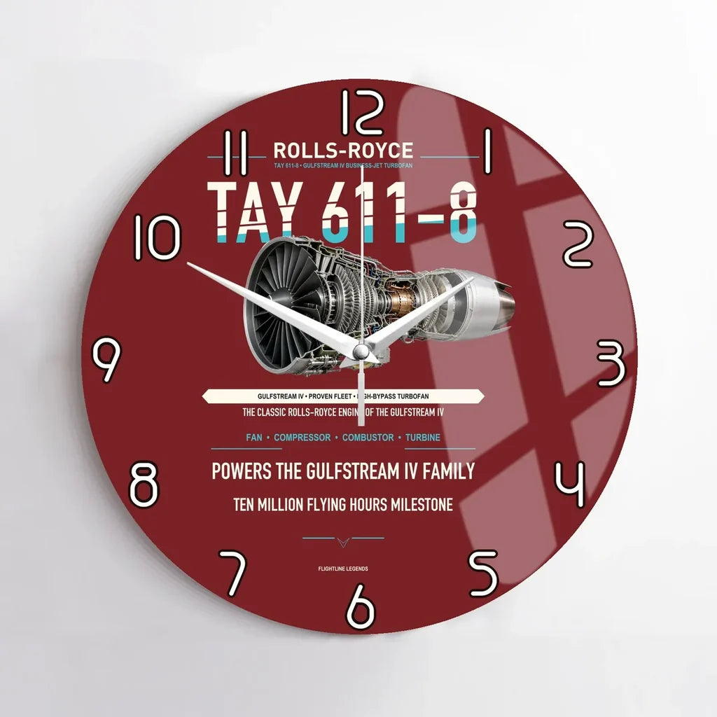 TAY 611-8 design on dark red no frame wall clock