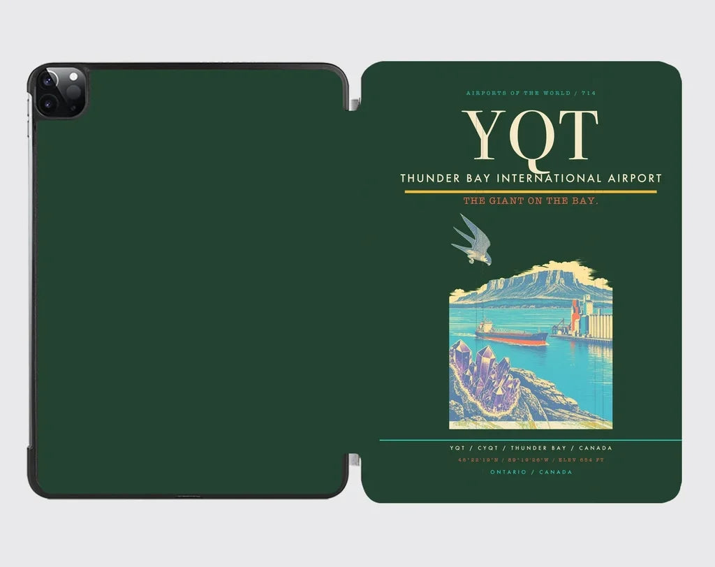 Thunder Bay International Airport (YQT) design on dark green ipad tablet case