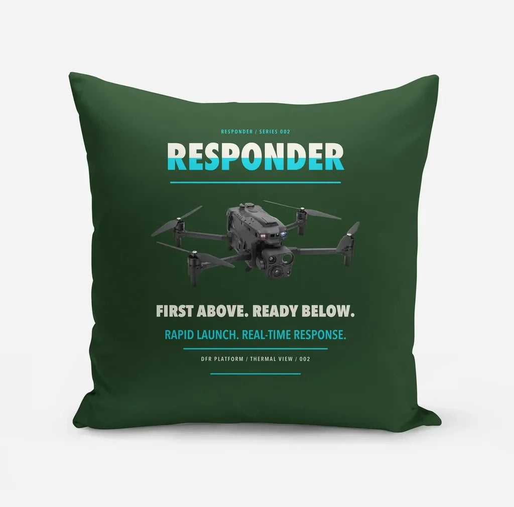 BRINC Responder design on dark green pillow
