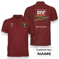 Thumbnail for IAR 80C design on red+name double-side polo t-shirt, double-side print