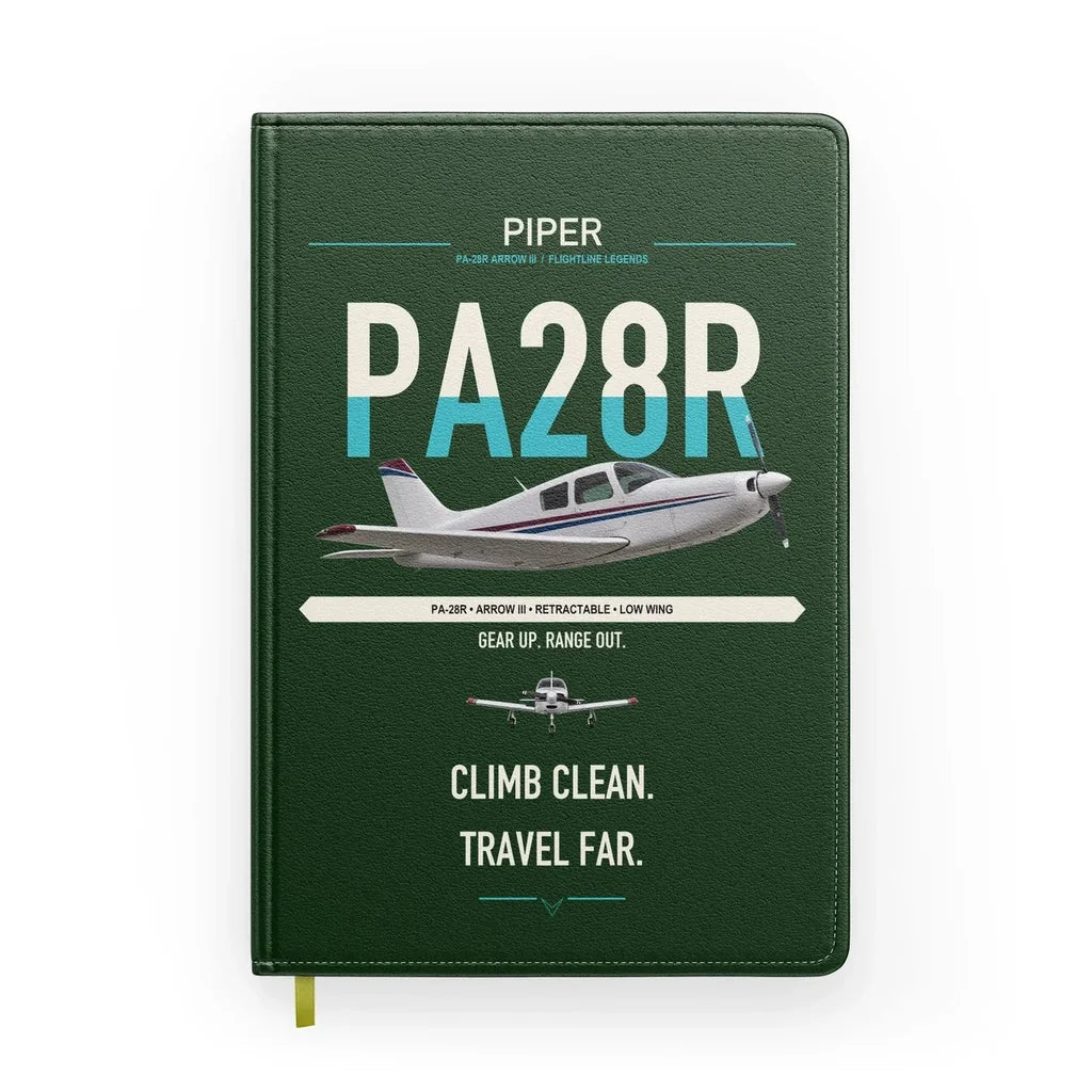 Piper PA-28R Arrow III design on dark green notebook