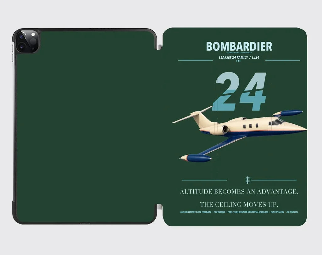Bombardier Learjet 24 design on dark green ipad tablet case
