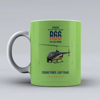Thumbnail for Robinson R66 design on light green ceramic mug, double-side print
