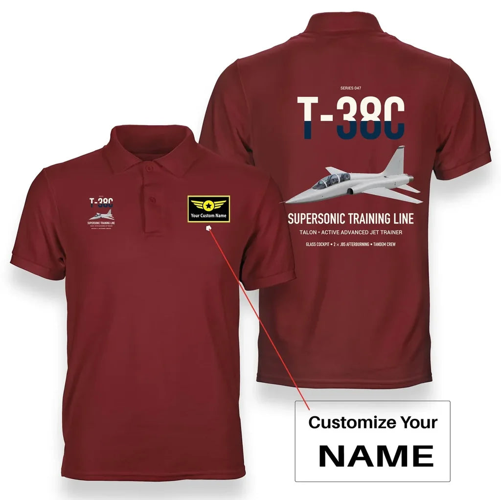 T-38C Talon design on red+name double-side polo t-shirt, double-side print