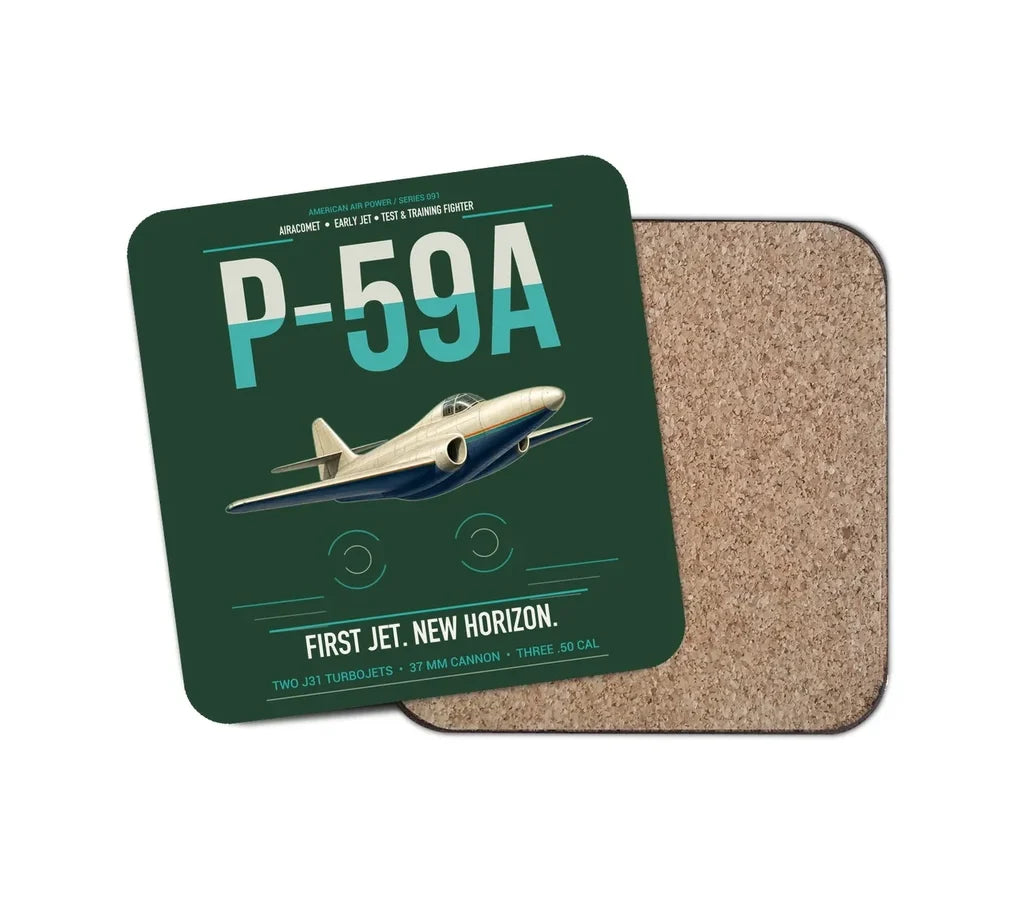 P-59A Airacomet design on dark green 1 piece coaster