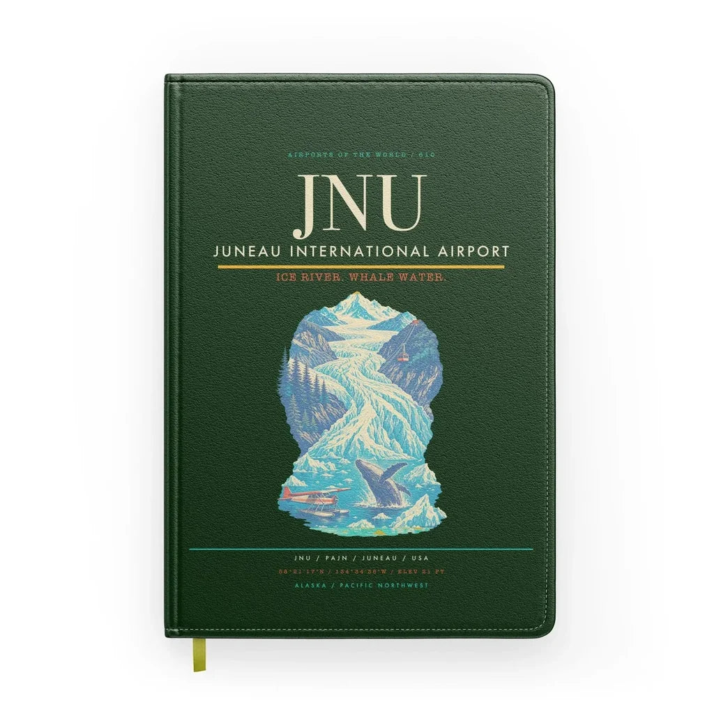 Juneau International Airport (JNU) design on dark green notebook
