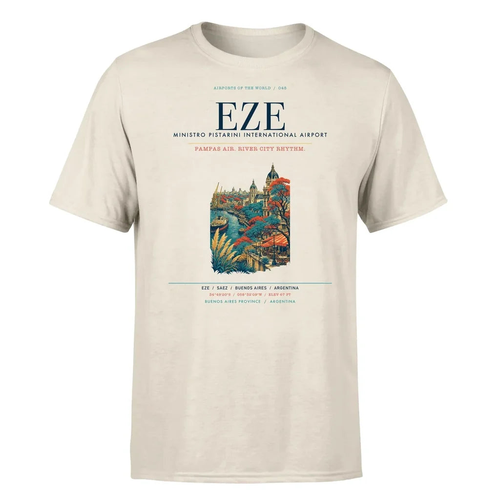 Buenos Aires Airport (EZE) T-Shirt single-side front print in Beige | buenos-aires-eze-airport-double-side-t-shirt