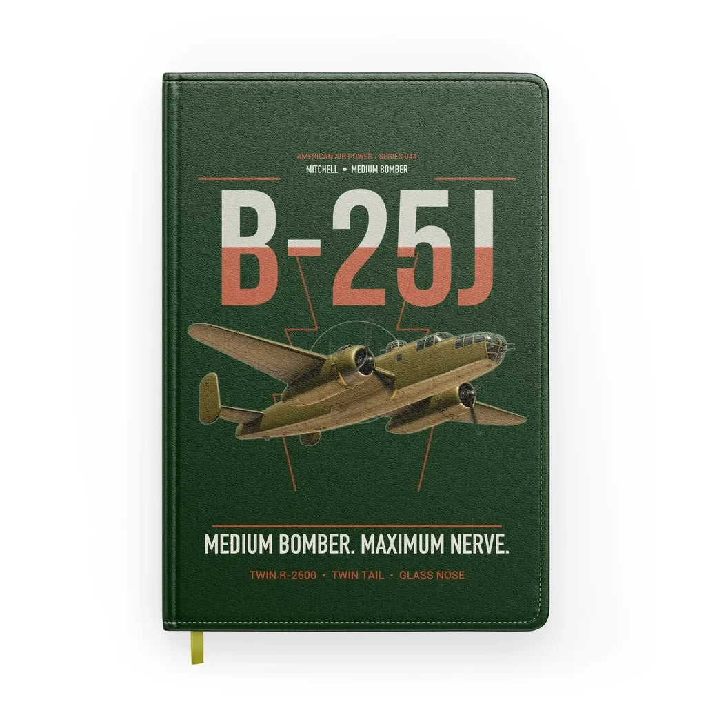 B-25J Mitchell design on dark green notebook