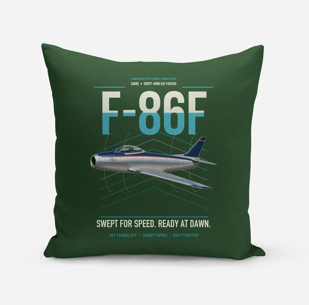 F-86F Sabre design on dark green pillow