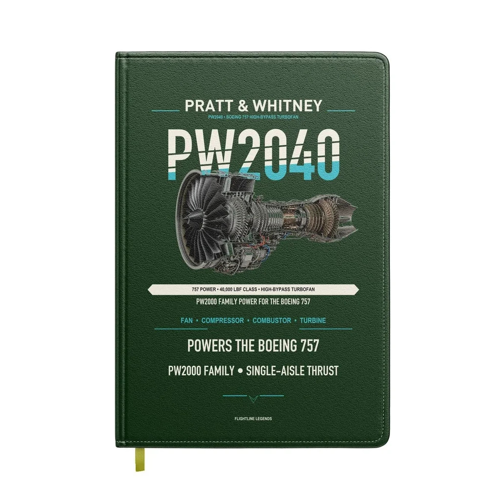 PW2040 design on dark green notebook