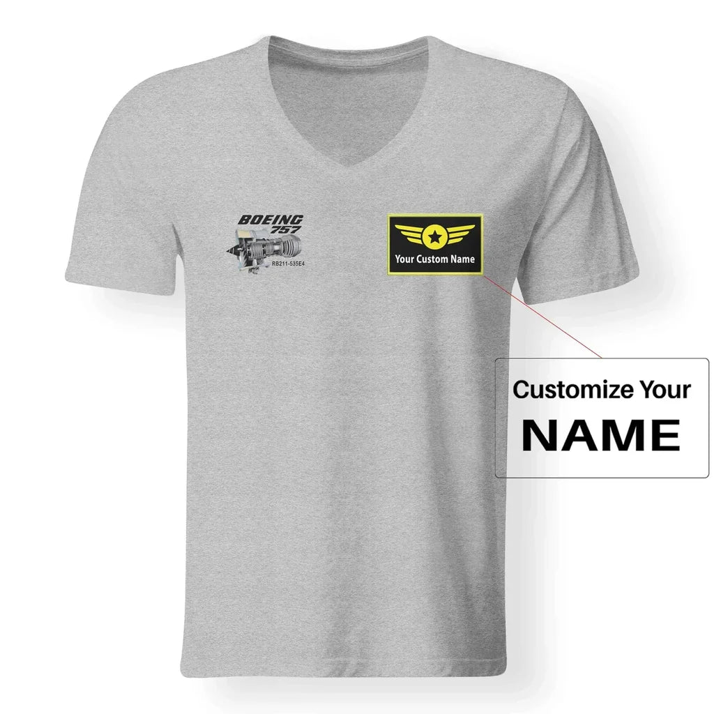 Boeing 757 & Rolls Royce Engine (RB211) Designed V-Neck T-Shirts - view 13