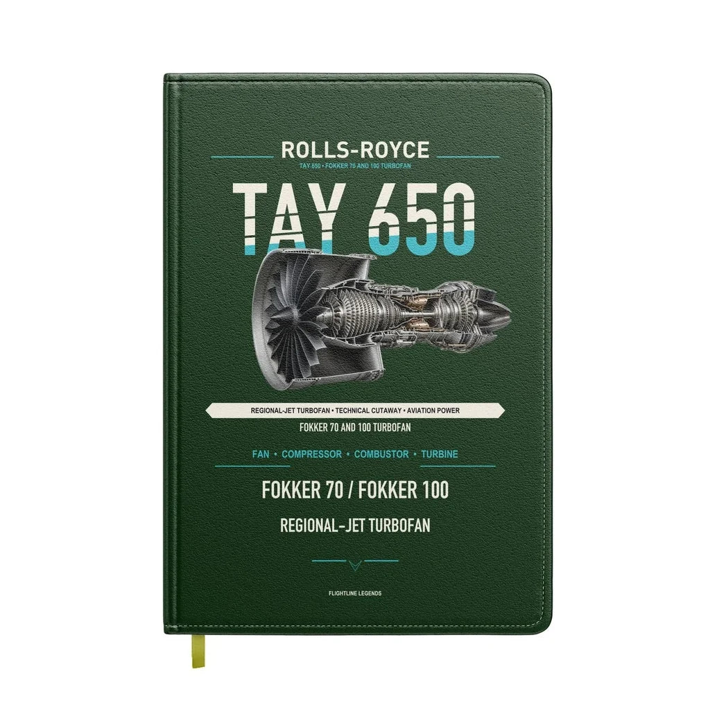 TAY 650 design on dark green notebook