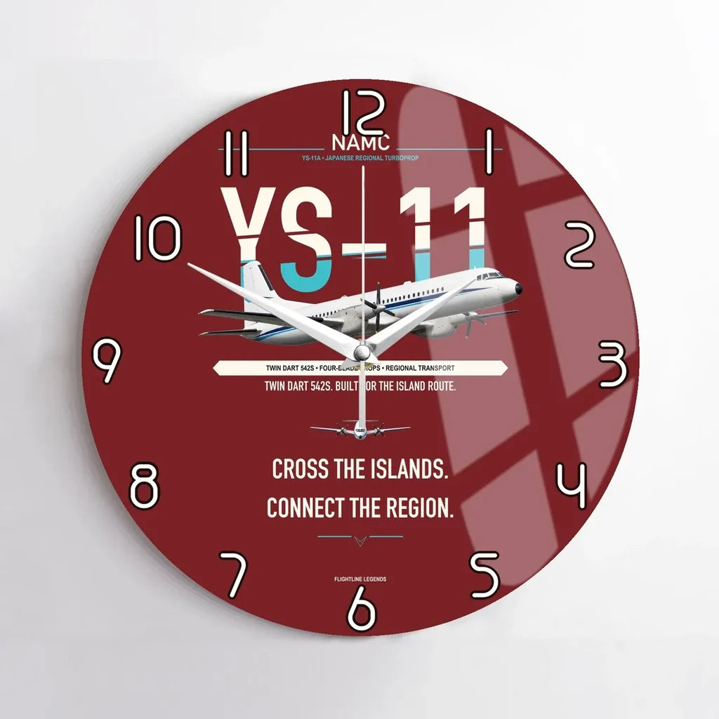 NAMC YS-11A design on dark red no frame wall clock