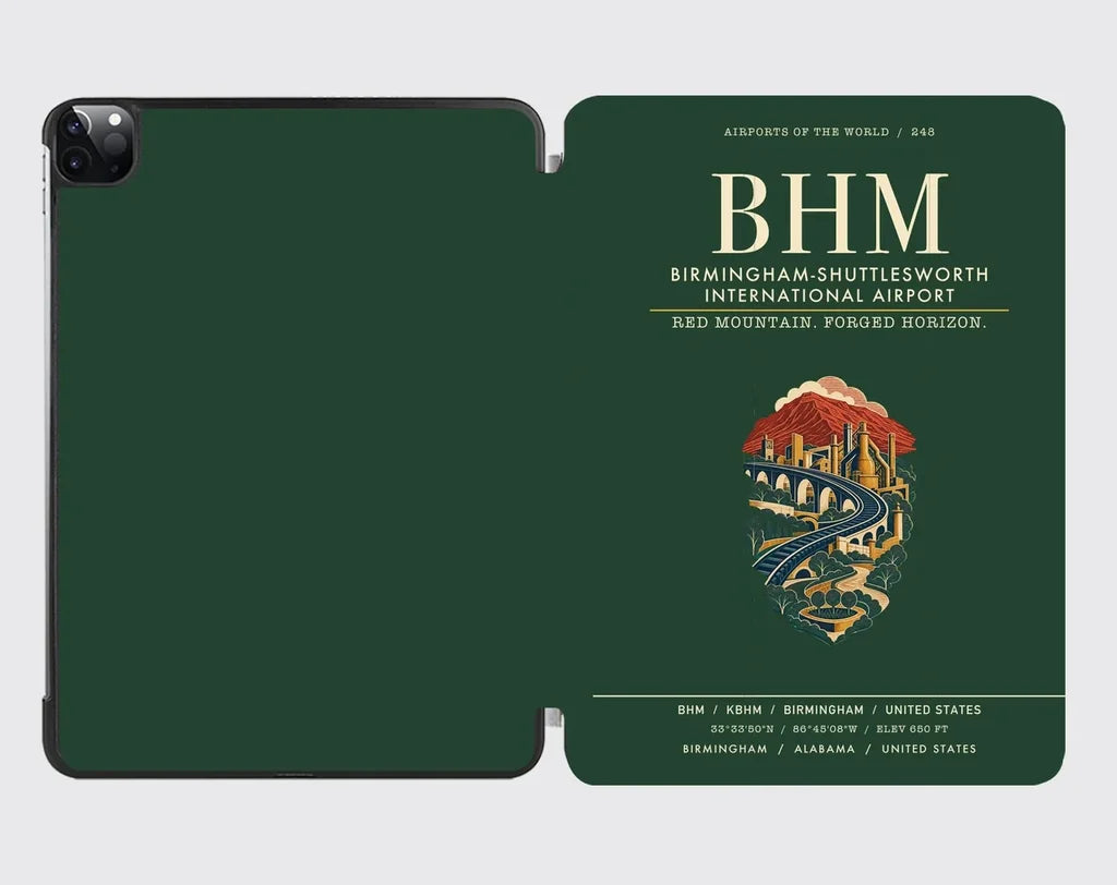 Birmingham-Shuttlesworth International Airport (BHM) design on dark green ipad tablet case