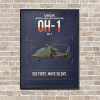 Thumbnail for Kawasaki OH-1 vertical canvas print - framed - navy blue background