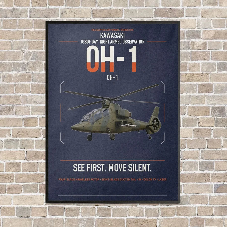 Kawasaki OH-1 vertical canvas print - framed - navy blue background