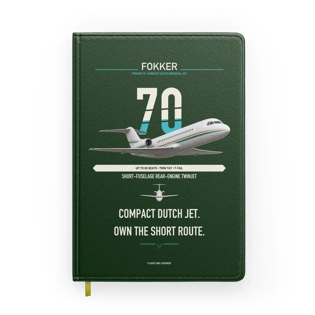 Fokker 70 design on dark green notebook