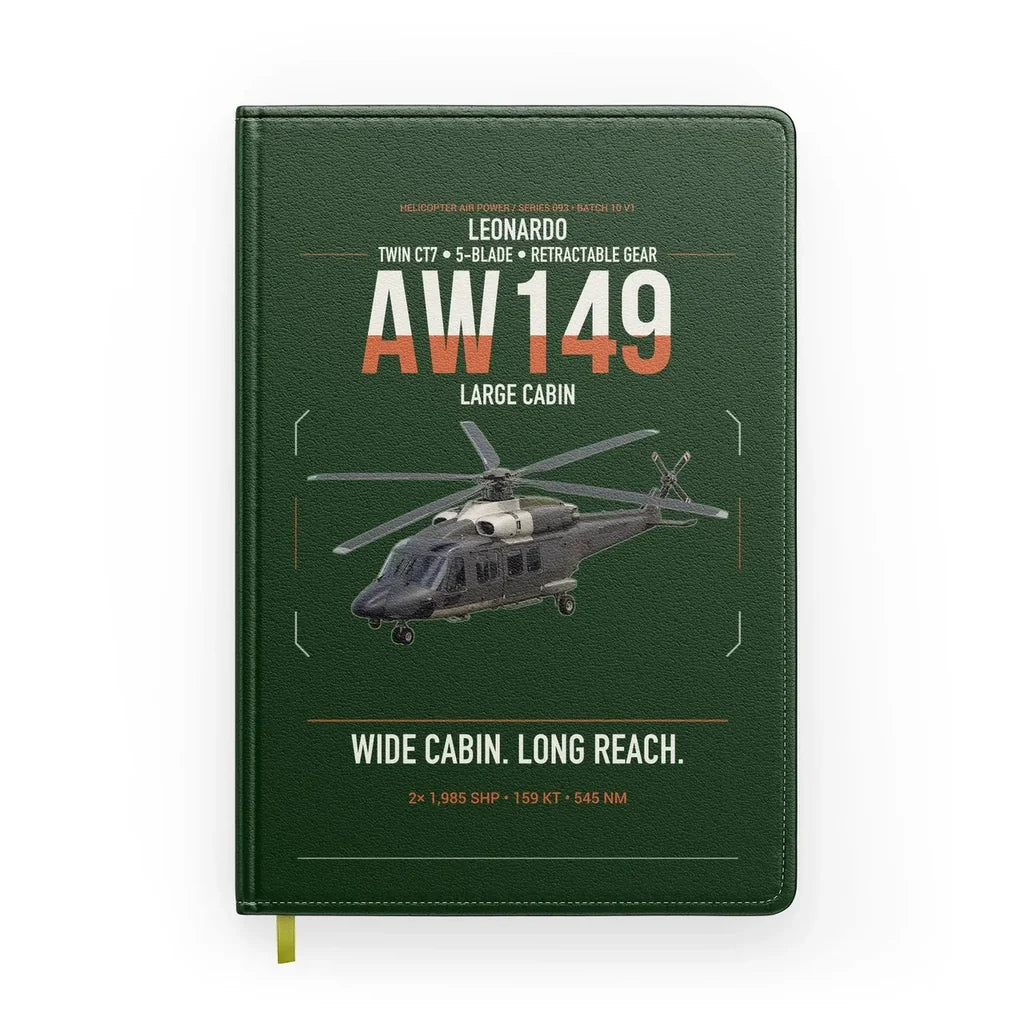 Leonardo AW149 design on dark green notebook