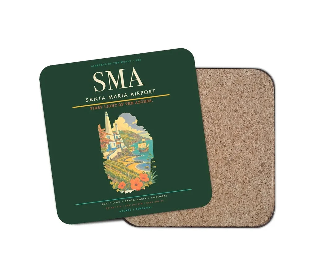 Santa Maria Airport (SMA) design on dark green 1 piece coaster
