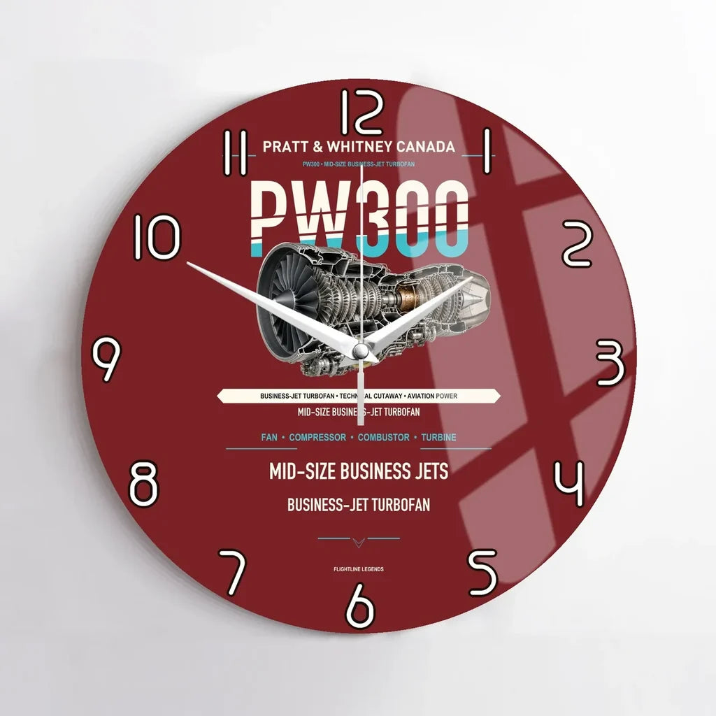 PW300 design on dark red no frame wall clock