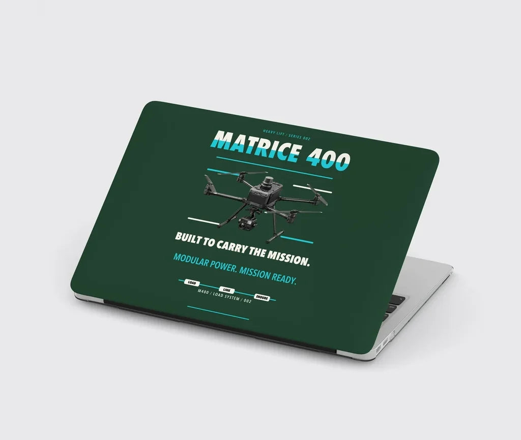 DJI Matrice 400 design on dark green MacBook case
