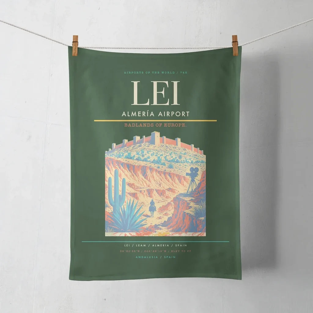 Almería Airport (LEI) design on dark green towel