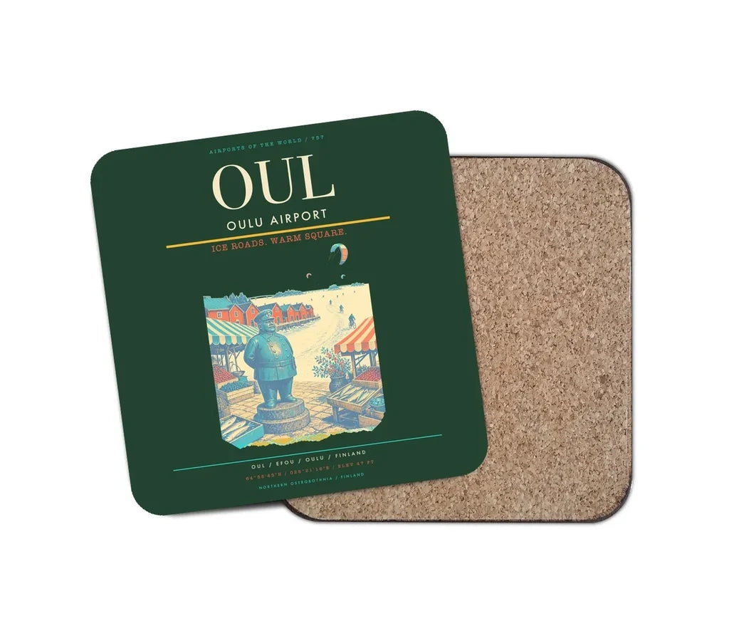 Oulu Airport (OUL) design on dark green 1 piece coaster