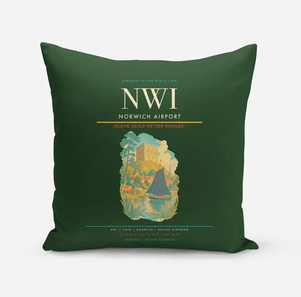 Norwich Airport (NWI) design on dark green pillow