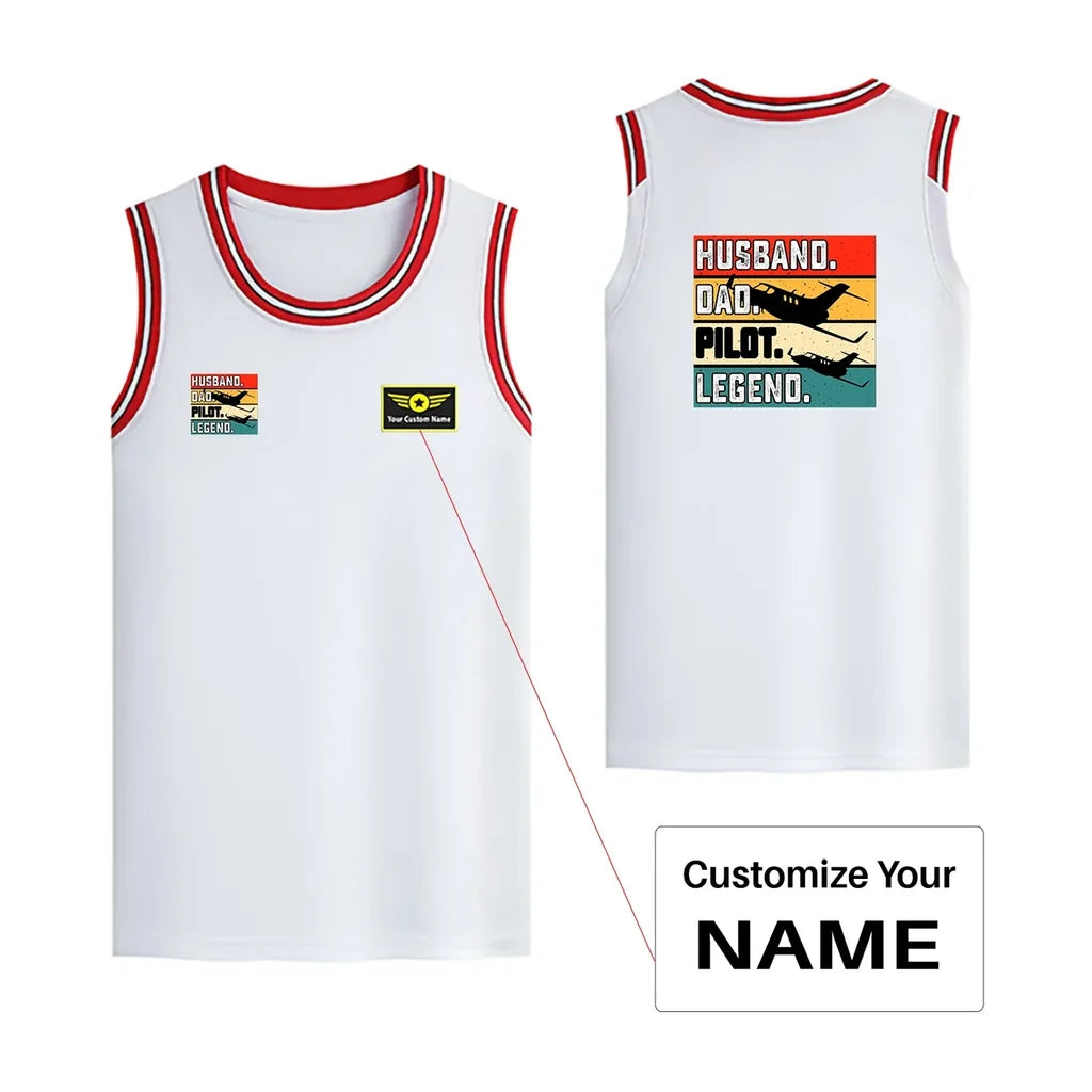 Husband & Dad & Pilot & Legend Designed Basketball Style Sports Tank Tops - view 13